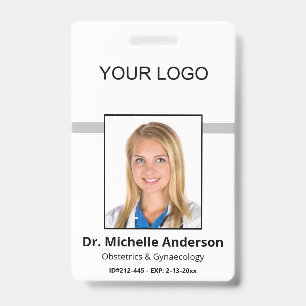 White Simple Professional Employee Custom Photo Badge
