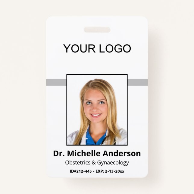 White Simple Professional Employee Custom Photo Badge (Front)
