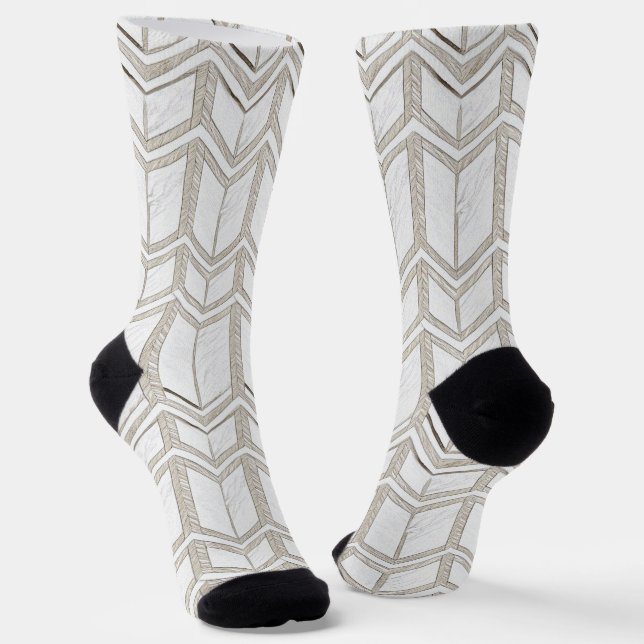 White Sketch Chevron Patern Socks (Angled)