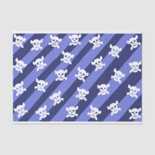 White Skull and Crossbones on Blue Stripes Tissue Paper