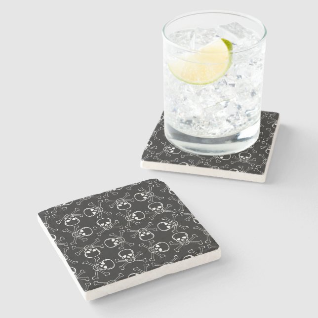 White Skull and Crossbones Stone Coaster (Side)