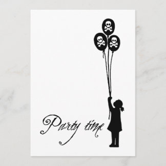 White - Skull & Crossbones Party Time Balloon Girl Invitation