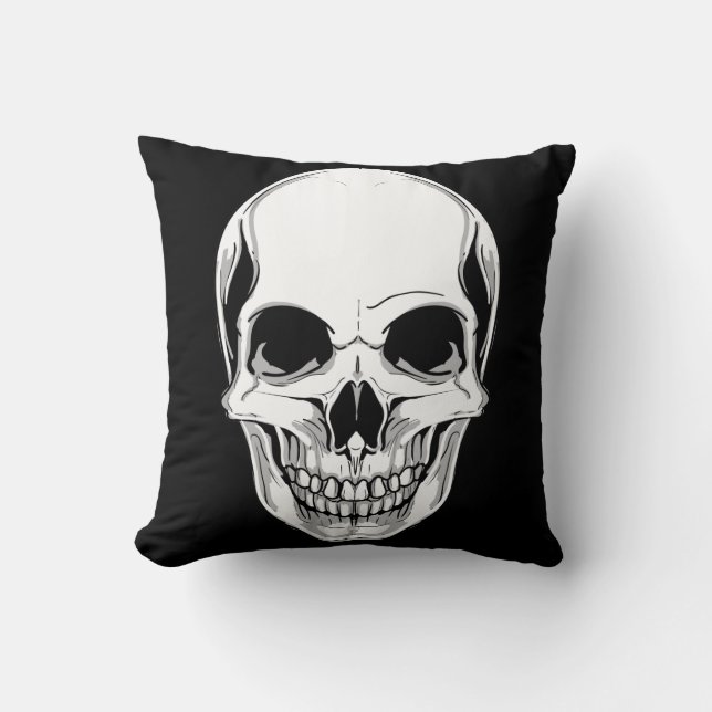 White Skull Front & Green Skull on Back Throw Pillow (Front)