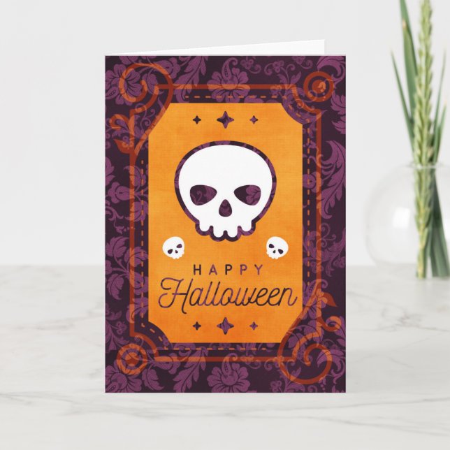 White Skull Happy Halloween Card (Front)