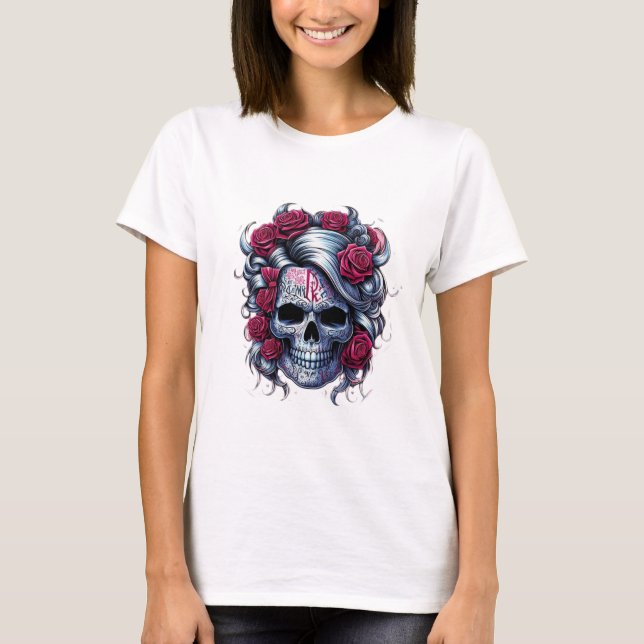 White skull shirt with red flowers (Front)