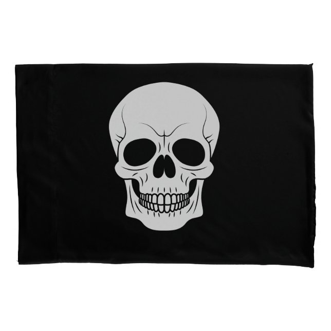 White Skull Silhouette On Black Gothic Pillowcase (Front)