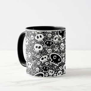 White Skulls on Black Mug