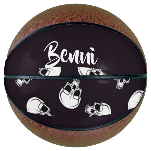 White skulls on purple pattern basketball (Front)