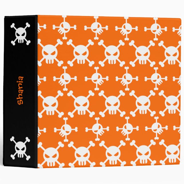 White Skulls Orange Patterned Binder (Front/Spine)