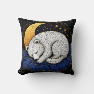 ☁️🐻 White Sleeping Bear Cloud Cozy Decor Gift ✨ Throw Pillow