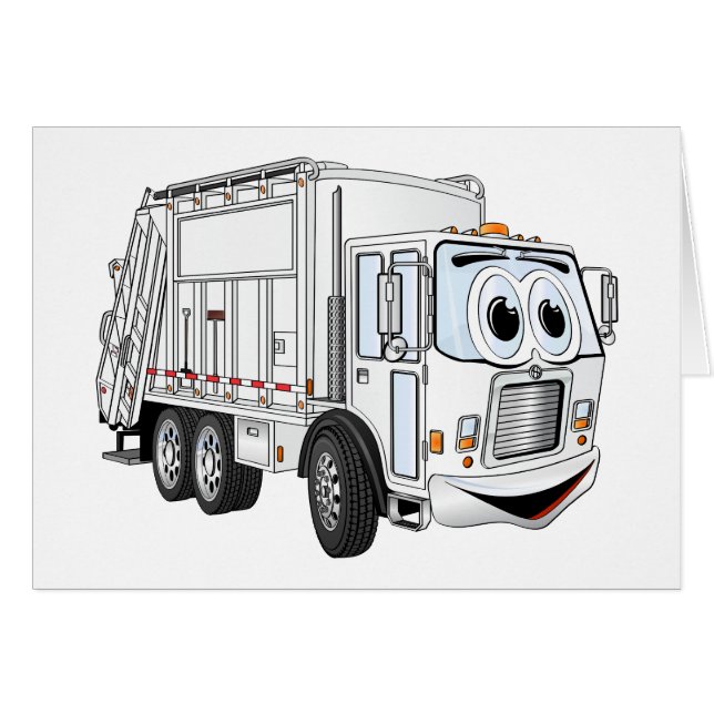 White Smiling Garbage Truck Cartoon (Front Horizontal)