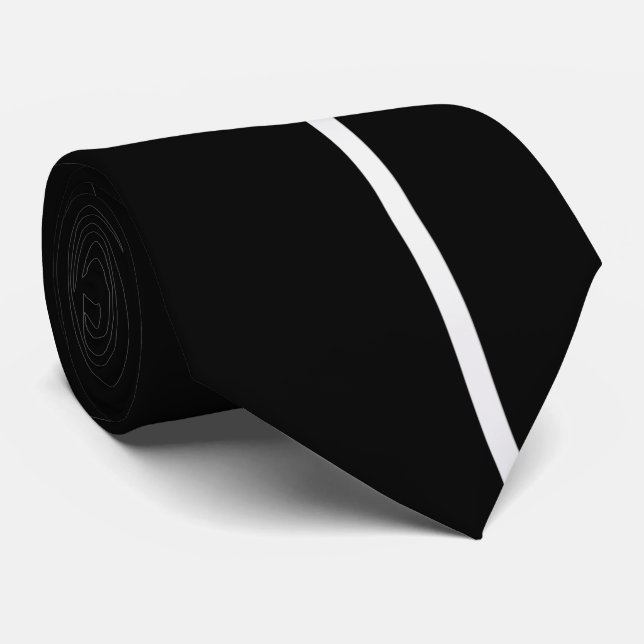 White Smoke Thin Vertical Line on Black Tie (Rolled)