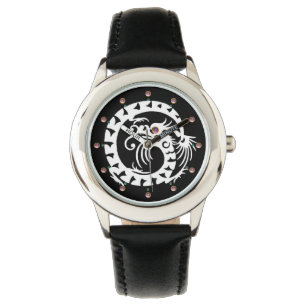 WHITE SNAKE DRAGON Black ,Pink Gemstones Watch