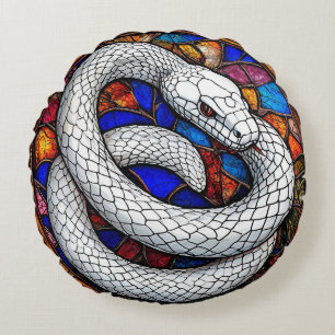 White Snake Mosaic For Home Decor Round Pillow