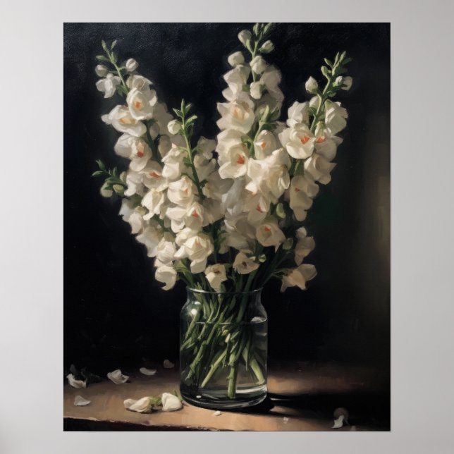 White Snapdragon Flowers Art Print Poster (Front)