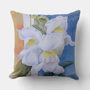 WHITE SNAPDRAGON FLOWERS PATIO OUTDOOR PILLOW