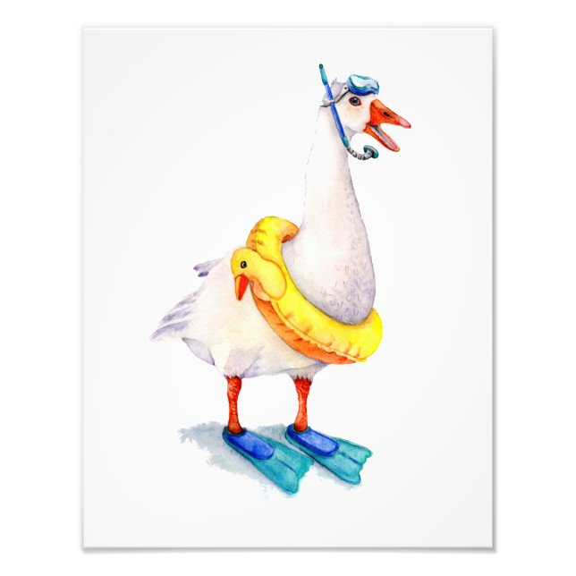White Snorkelling Goose Photo Print (Front)