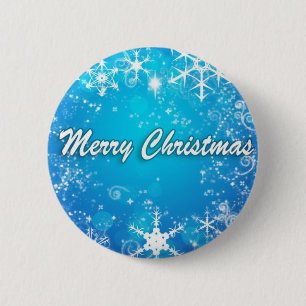 White snow blue Christmas 2 Inch Round Button