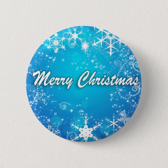 White snow blue Christmas 2 Inch Round Button (Front)