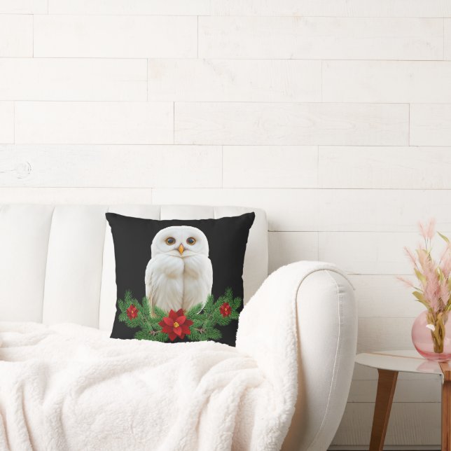White Snow Christmas Owl Throw Pillow (Couch)