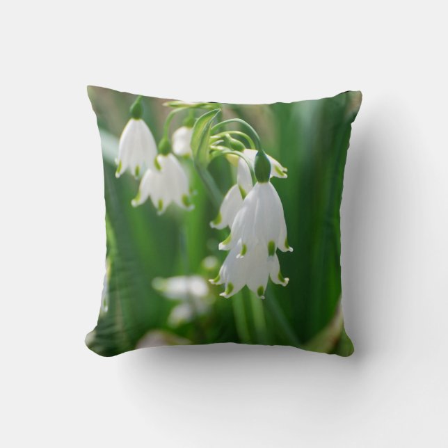 White Snow Drop Lilies Throw Pillow (Front)
