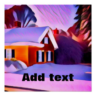 White snow fairy house in a garden fantasy art poster