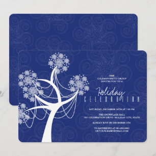 White Snow Flower Tree And Lights Holiday Party Invitation