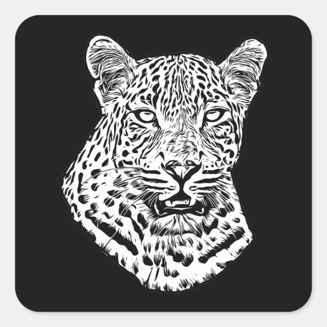 White Snow Leopard Head Jungle Animals Art Square Sticker (Front)
