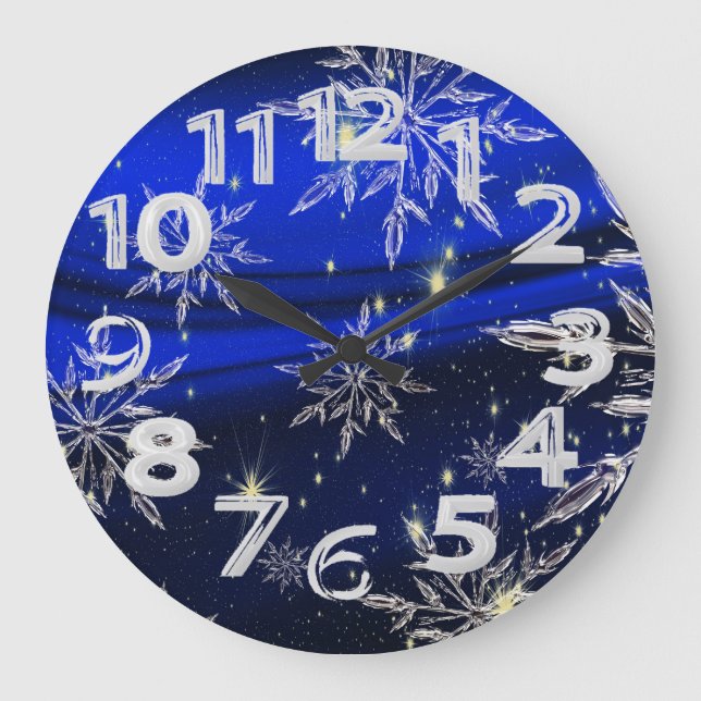 White snow on blue background large clock (Front)