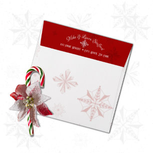 White Snow on Red Canvas Christmas Invitation Envelope