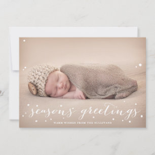 White Snow Seasons Greetings Photo Holiday Card