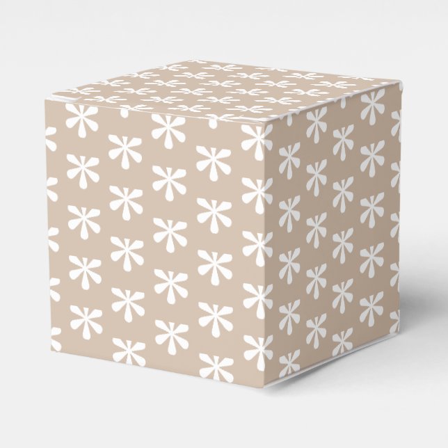 White snow star snowflakes pattern beige gift favor box (Front Side)