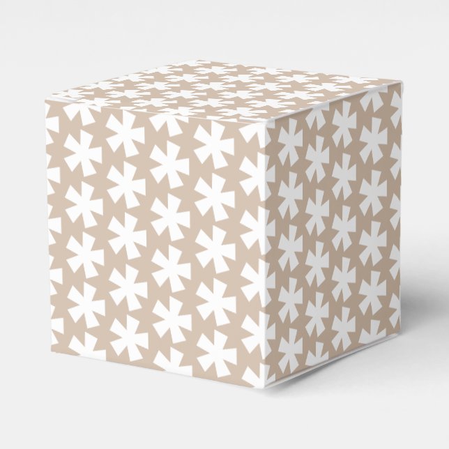 White snow star snowflakes pattern beige tan gift favor box (Front Side)
