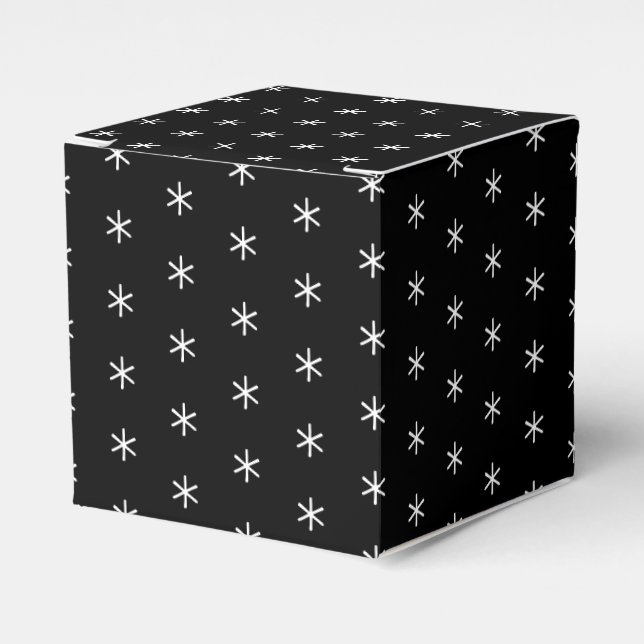 White snow star snowflakes pattern black gift favor box (Front Side)