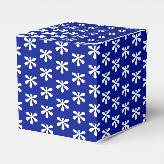 White snow star snowflakes pattern cobalt blue favor box (Front Side)