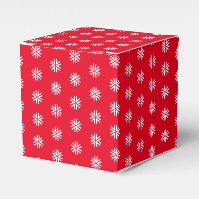 White snow star snowflakes pattern red gift favor box (Front Side)