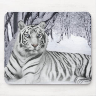 White Snow Tiger Mouse Pad
