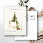 White Snow Tree Houses Logo Seasons Greetings Holiday Postcard<br><div class="desc">If you need any further customisation please feel free to message me on yellowfebstudio@gmail.com.</div>