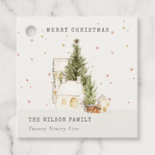 White Snow Tree Houses Merry Christmas Greetings Favour Tags