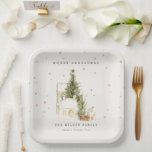 White Snow Tree Houses Merry Christmas Greetings Paper Plate<br><div class="desc">If you need any further customisation please feel free to message me on yellowfebstudio@gmail.com.</div>