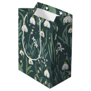 White Snowdrops Flowers On Green Medium Gift Bag