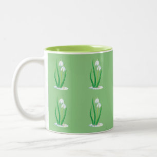 White Snowdrops (Galanthus nivalis) in Spring Two-Tone Coffee Mug