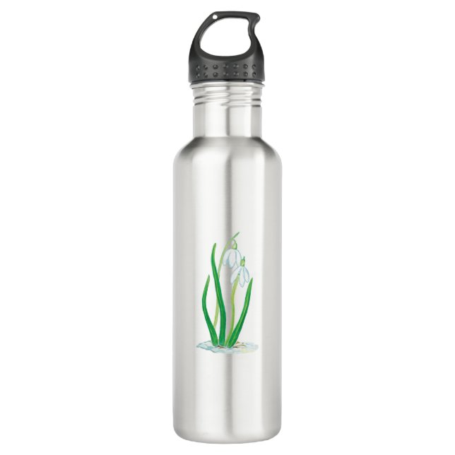 White Snowdrops (Galanthus nivalis) Spring 710 Ml Water Bottle (Front)