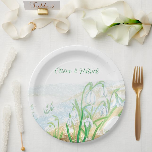 White Snowdrops Paper Plate (Wedding)