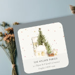 White Snowfall Tree Houses Christmas Address Square Sticker<br><div class="desc">If you need any further customisation please feel free to message me on yellowfebstudio@gmail.com.</div>