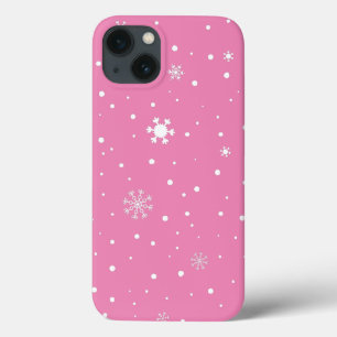 White Snowflake And Polka Dots in Pink Background iPhone 13 Case