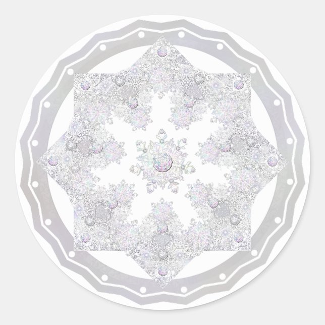 White snowflake classic round sticker (Front)