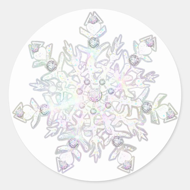 White snowflake classic round sticker (Front)