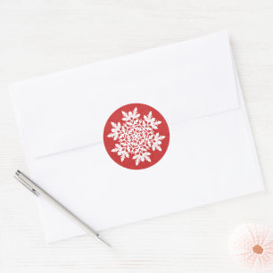  White Snowflake (Cranberry)  Classic Round Sticker