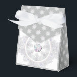 white snowflake favor box<br><div class="desc">In winter,  these white snowflakes fall on my imaginary world. They have 7 branches,  soft grey/white tones and rhinestones embedded inside. For anyone who loves glittering white and snowy holidays.</div>